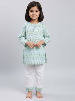 Polka Tots - Kids Cotton Printed Nightwear Top and Pyjama Green (Set of 2)