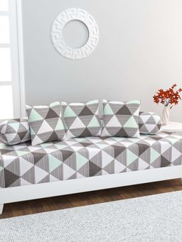 Home Affairs - 100% Cotton 6 pc Diwan Set Bedsheet, Bolster Covers & Cushion Covers Grey