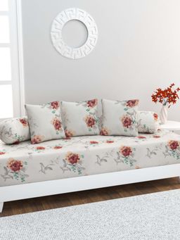 Home Affairs - 100% Cotton 6 pc Diwan Set Bedsheet, Bolster Covers & Cushion Covers