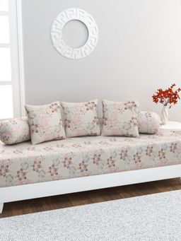 Home Affairs - 100% Cotton 6 pc Diwan Set Bedsheet, Bolster Covers & Cushion Covers