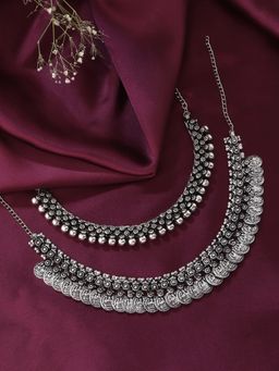 VIRAASI - Oxidised Silver Choker Necklace (Pack of 2)