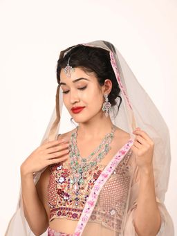 Odette - Pink and Green Alloy Embellished Jewellery Set Women