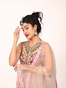 Odette - White and Green Alloy Embellished Jewellery Set Women