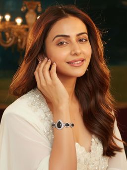 Accessher - Silver Black Teardrop Crystal Adjustable Bracelet