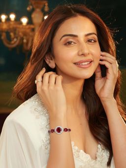 Accessher - Silver Ruby Stone Adjustable Stylish Chain Bracelet Women