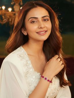 Accessher - Gold Magenta Stone Adjustable Stylish Chain Bracelet Women