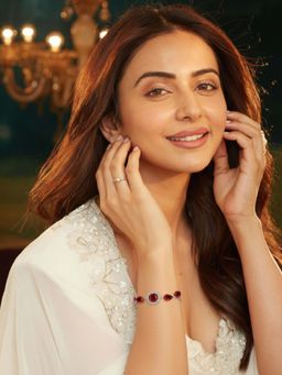 Accessher - Silver Red Stone Adjustable Stylish Chain Bracelet Women