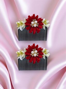 Accessher - Floral Pearl Thin Bun Comb Hair Clip For Wedding Decoration