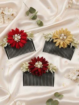 Accessher - Floral Pearl Thin Side Comb Hair Brooch For Wedding Styles