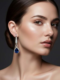 I Jewels - Silver Plated Blue Cubic Zirconia Studded Earrings Women