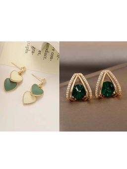 ISHKAARA - Emerald Heart Earrings And Pink Heart Earrings Combo Set