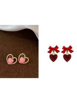 ISHKAARA - Heart Earrings And Peachy Studs Earrings Combo Set