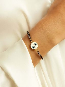 I Jewels - Gold Plated Adjustable Evil Eye Pendant Mangalsutra Bracelet Women Multi-Color