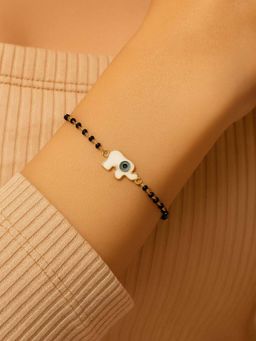 I Jewels - Gold Plated Adjustable Evil Eye Pendant Mangalsutra Bracelet Women Multi-Color