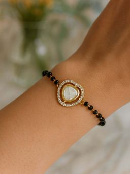 I Jewels - Gold Plated Adjustable Stone Studded Pendant Mangalsutra Bracelet Women White