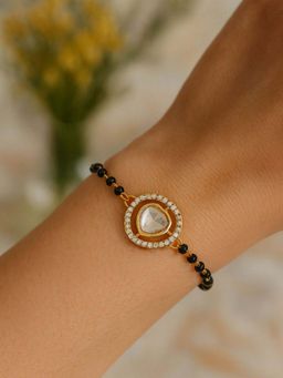 I Jewels - Gold Plated Adjustable Stone Studded Pendant Mangalsutra Bracelet Women White