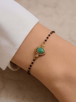 I Jewels - Gold Plated Adjustable Stone Studded Pendant Mangalsutra Bracelet Women Green