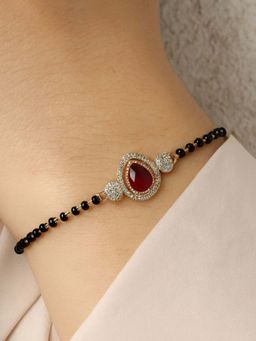I Jewels - Gold Plated Adjustable Stone Studded Pendant Mangalsutra Bracelet Women Pink