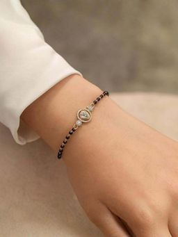 I Jewels - Gold Plated Adjustable Stone Studded Pendant Mangalsutra Bracelet Women White