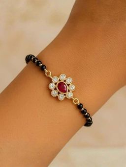 I Jewels - Gold Plated Adjustable Stone Studded Pendant Mangalsutra Bracelet Women Wine