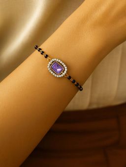 I Jewels - Gold Plated Adjustable Stone Studded Pendant Mangalsutra Bracelet Women Purple