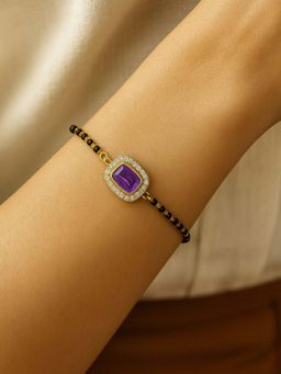 I Jewels - Gold Plated Adjustable Stone Studded Pendant Mangalsutra Bracelet Women Wine