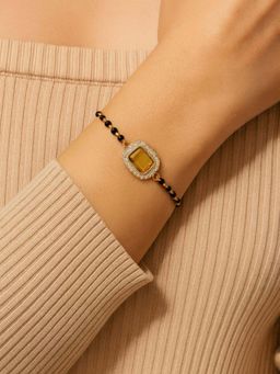 I Jewels - Gold Plated Adjustable Stone Studded Pendant Mangalsutra Bracelet Women Yellow