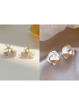 ISHKAARA - Sea Star Studs And Floral Pearl Studs Earrings Combo Set
