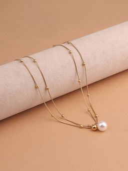 Palmonas - Elegant Pearl Drop Beaded Layer Necklace Women - Waterproof And Anti-Tarnish