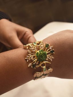 Peach Tassels - Green Bracelet With Floral Design