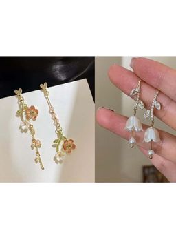 ISHKAARA - Tulip Crystal Earrings And Floral Garden Drop Earrings Combo Set