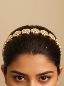 I Jewels - Gold Plated Floral Kundan Studded Sheesh Patti Women White