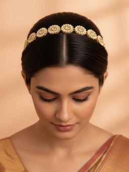 I Jewels - Gold Plated Floral Kundan Studded Sheesh Patti Women White