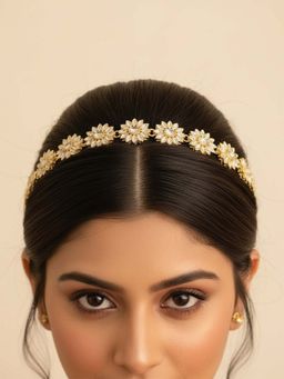 I Jewels - Gold Plated Floral Kundan Studded Sheesh Patti Women White