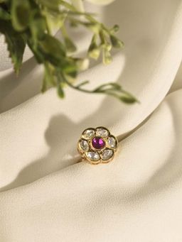 Peach Tassels - Pink Kundan Finger Ring