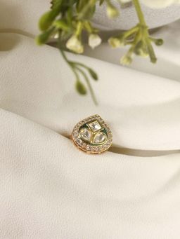 Peach Tassels - Green Kundan Finger Ring Green