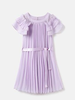 United Colors of Benetton - Regular Fit Round Neck Pleated Dresses Purple (Set of 2)