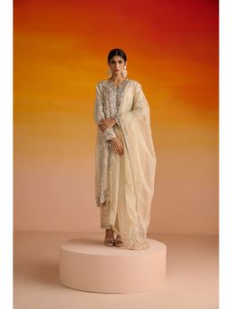 OHH CROW - Beige Embroidered Crepe Kurta with Pant and Dupatta (Set of 3)