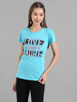 KOTTY - Women Blue Half Sleeves Round Neck Printed T-Shirt