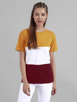 KOTTY - Women Multi-Color Half Sleeves Round Neck Colorblock T-Shirt