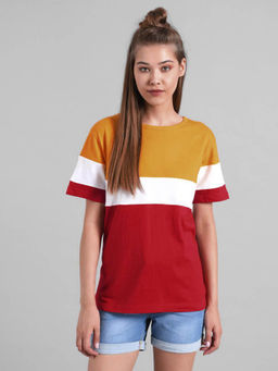 KOTTY - Women Multi-Color Half Sleeves Round Neck Colorblock T-Shirt