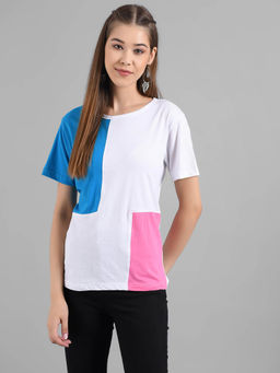 KOTTY - Women Multi-Color Half Sleeves Round Neck Colorblock T-Shirt
