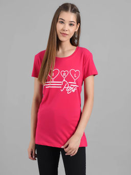 KOTTY - Women Pink Half Sleeves Round Neck Printed T-Shirt