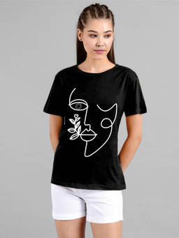 KOTTY - Women Black Half Sleeves Round Neck Printed T-Shirt