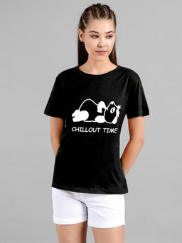 KOTTY - Women Black Half Sleeves Round Neck Printed T-Shirt