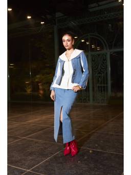 Kay Kay BY KKHUSHI SAHAII - Nello Blue Denim Top With Skirt