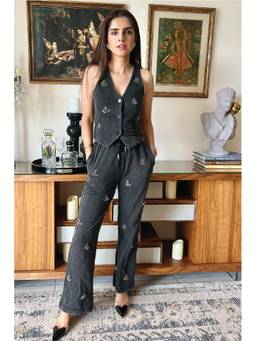 Kay Kay BY KKHUSHI SAHAII - Tyra Black Cotton Embellished Co-Ord Set