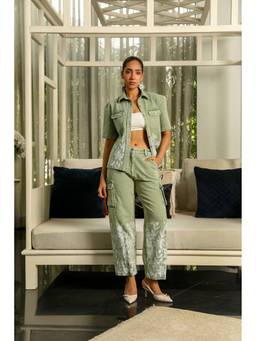Kay Kay BY KKHUSHI SAHAII - Lowis Green Denim Co-Ord Set