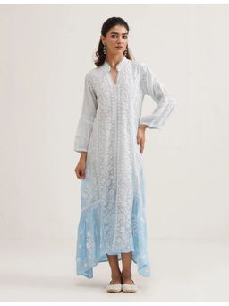SAAYA THE LABEL - Mahira Muslin Chikankari Blue Maxi Dress