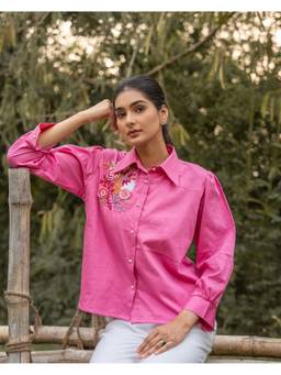 Rasra Mai - Pink Geet Hand-Embroidered Shirt